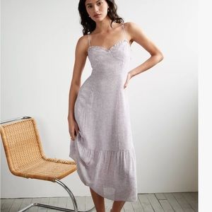 Wilfred Aritzia Broadway Lilac / White Birch printed bustier tiered maxi dress